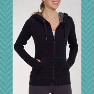 Lululemon Black Cotton Reversible Full Zip Aura Hoodie w/ Ruched Sleeves